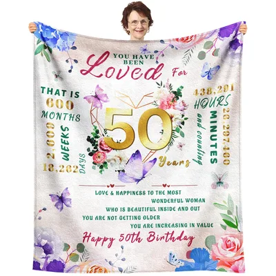 Floral Butterfly 50th Birthday Blanket Celebrating 50 Years of Love