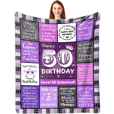50th Birthday Purple Celebration Blanket for Her