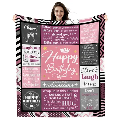 Pink Birthday Blanket with Uplifting Quotes for Women