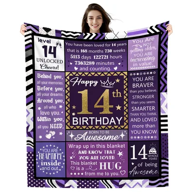 14th Birthday Girl Blanket featuring purple squares