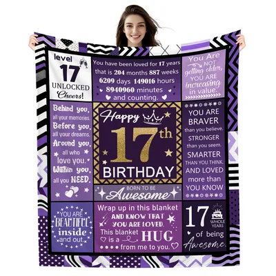 17th Birthday Teen Girl Blanket featuring purple blocks