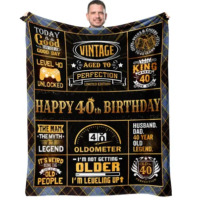 40th Birthday Man Blanket featuring Vintage Aged to Perfection text