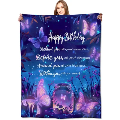 Birthday Wishes for Her Blanket: Glowing Butterfly Jar Design
