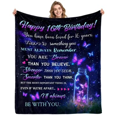 16th Birthday Girl Butterflies Blanket for a Sweet Sixteen