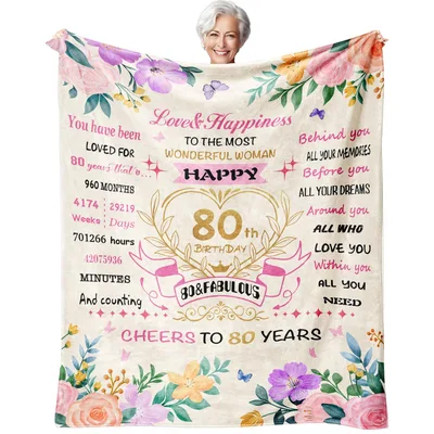 Happy 80th Birthday Floral Blanket: Cheers to 80 Years
