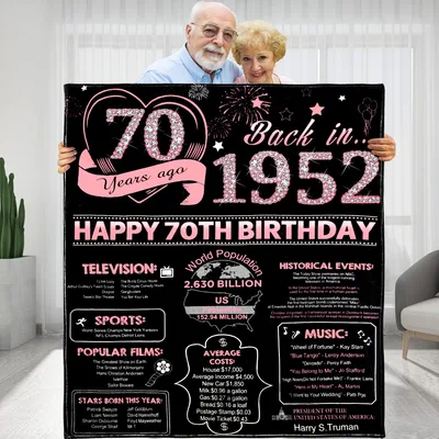 70th Birthday 1952 Poster Blanket featuring a retro infographic