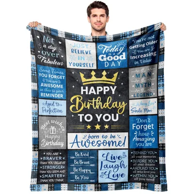 Happy Birthday Gift Blanket for Men with Bold Quotes