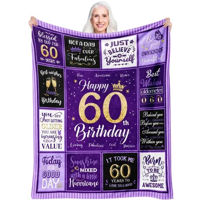 60th Birthday Gift for Women Blanket: Purple Sayings Design