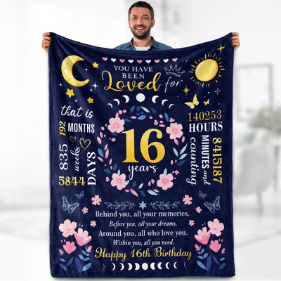 16 Years Loved 16th Blanket featuring exact hours