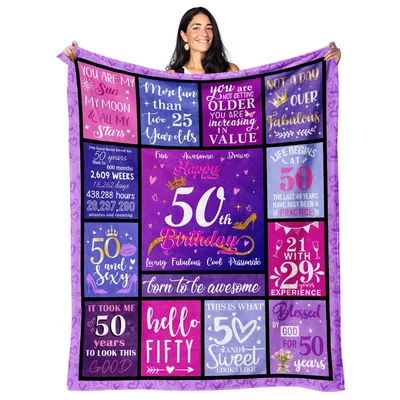 Purple Glam 50th Birthday Blanket for Her