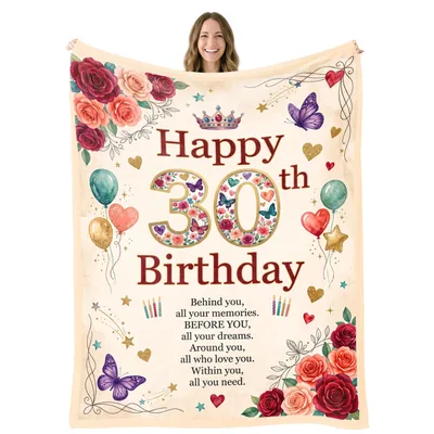 Happy th Birthday Behind Blanket: A 30th Floral Throw