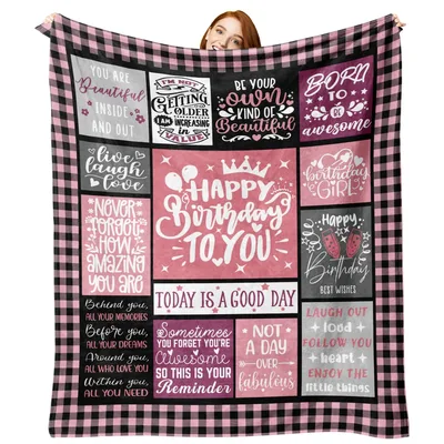 Pink Plaid Birthday Girl Blanket: Quotes for Her Day