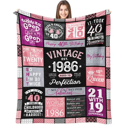 Vintage Est. 1986 40th Blanket: A humorous patchwork throw