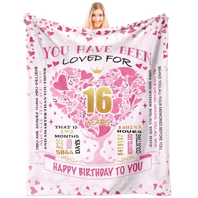16th Birthday Pink Hearts Blanket Celebrating Sixteen Years of Love