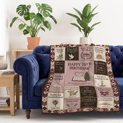 70th Birthday Faith Verses Blanket Celebrating Seven Decades of Grace