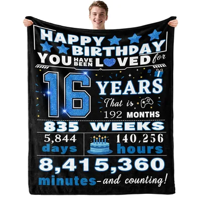 Black & Blue Milestone Blanket: 16 Years of Birthday Love