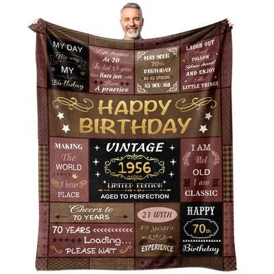 70th Birthday Vintage 1956 Quilt Blanket Celebrate Aged to Perfection