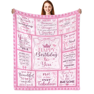 Pink Bow Birthday Blanket for Her, Printed With Kind Words