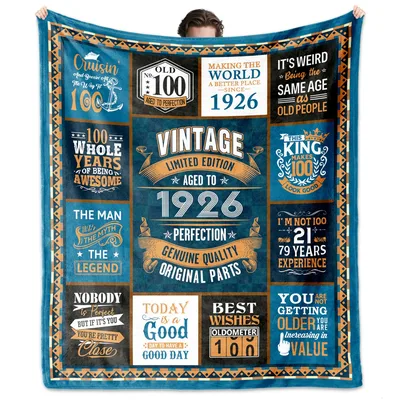 100th Birthday Men Blanket featuring a 1926 vintage collage design