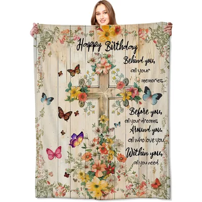 Floral Cross Birthday Blanket with a Heartfelt Message