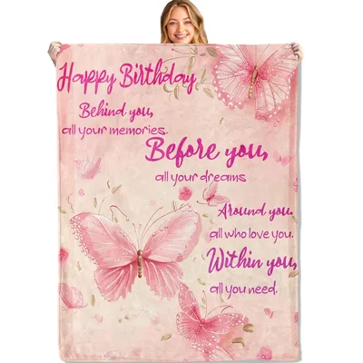 Happy Birthday Butterfly Blanket with a Heartfelt Verse