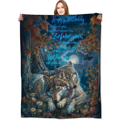 Wolf Birthday Blanket: Two Wolves Under a Moon