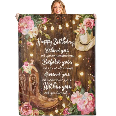 Cowgirl Birthday Blanket With a Heartfelt Birthday Verse
