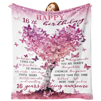 Pink Butterfly Tree Blanket for a 16th Birthday Gift