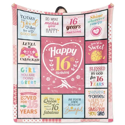 Pink Heart 16th Birthday Collage Blanket: 16 Sweet Messages
