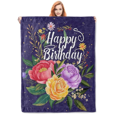 Birthday Floral Bouquet Blanket features "Happy Birthday"