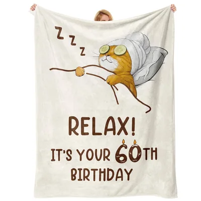 Relaxing Cat 60th Birthday Blanket for Her