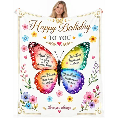 Friend Birthday Blanket With a Rainbow Butterfly
