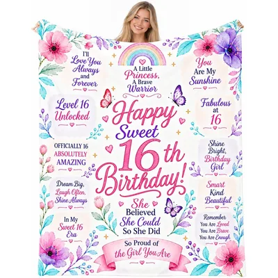 Sweet 16 Princess Blanket: Happy 16th Birthday Fleece Throw