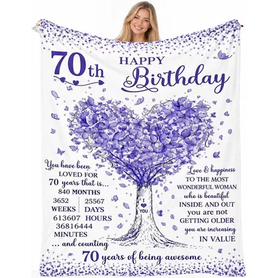 70th Birthday Purple Heart Blanket featuring a purple tree