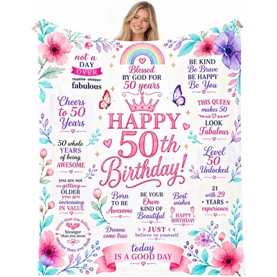 Pink Floral 50th Birthday Blanket Celebrating Five Decades of Life