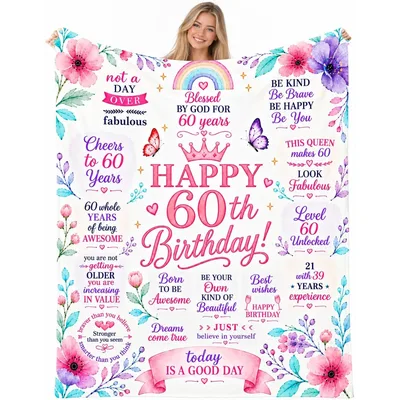 Rainbow Crown Happy 60th Blanket for a Milestone Birthday