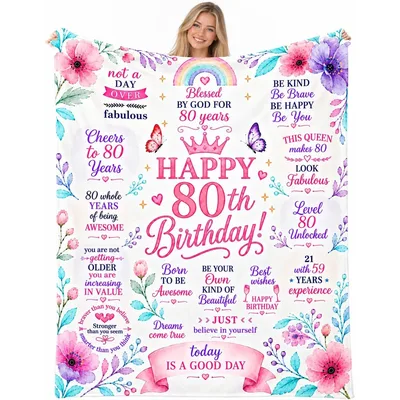 Women 80th Birthday Blanket: Milestone Message Throw