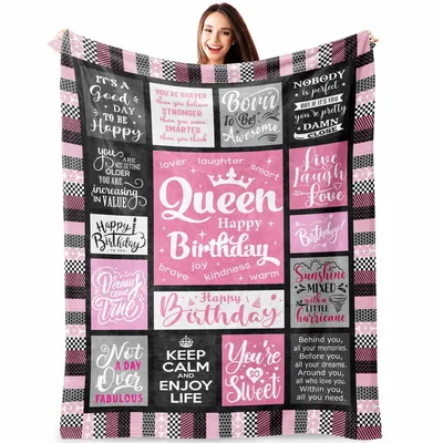 Pink Checkered Queen Birthday Blanket for Her
