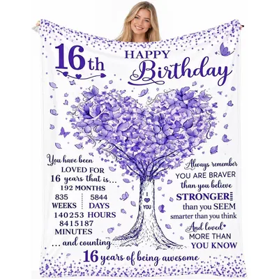 16th Birthday Purple Butterfly Blanket for Her