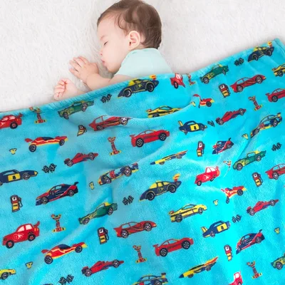 Race Cars Pattern Blanket: Speeding Toy Vehicles on Bright Blue