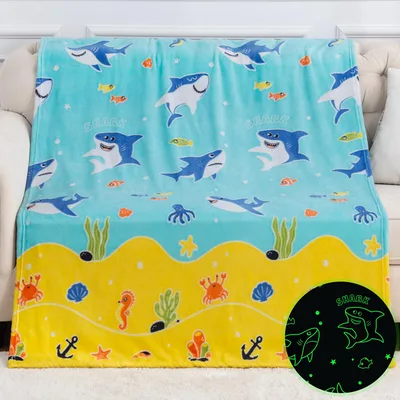 Shark Blanket Funny Underwater Design with Glow in the Dark Sharks