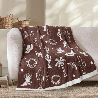 Western Cowgirl Cactus Pattern Blanket: Rustic Western Style