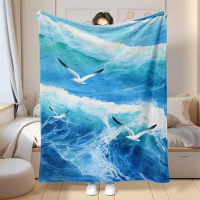 Ocean Waves and Seagulls Blanket: Coastal Art for Your Couch