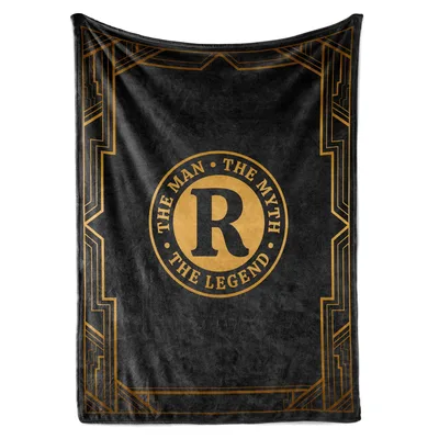 Monogram Letter R Design Blanket: The Man Myth Legend Print