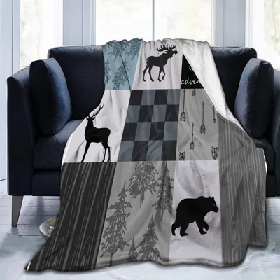 Lodge Moose Deer Bear Blanket featuring rustic wildlife silhouettes
