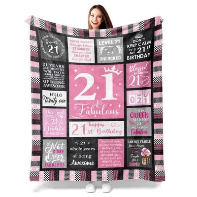 Happy 21st Birthday Fabulous Blanket with Patchwork Typography Design