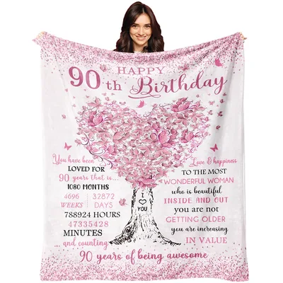 Happy 90th Birthday Pink Blanket Celebrating 90 Years of Being Awesome