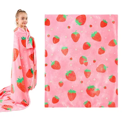 Strawberries Pattern Pink Blanket: Sweet Fruit Print for Cozy Days