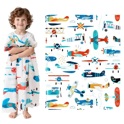 Vintage Airplanes Pattern Blanket for Kids with Retro Biplane Art