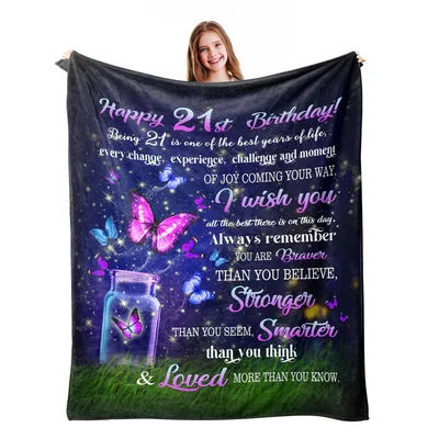 21st Birthday Butterflies Blanket features purple